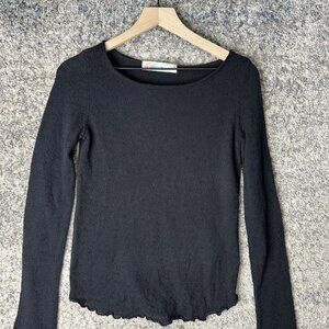 FP Beach Sweater Womens XS Black Boat Neck Lettuce Hem Knit Pullover Free People